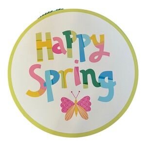Playful Spring Wall Plaque with Butterfly – Round Pastel Hanging Sign